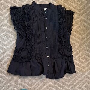 Sea New York Black Eyelet Pintuck Ruffle Blouse